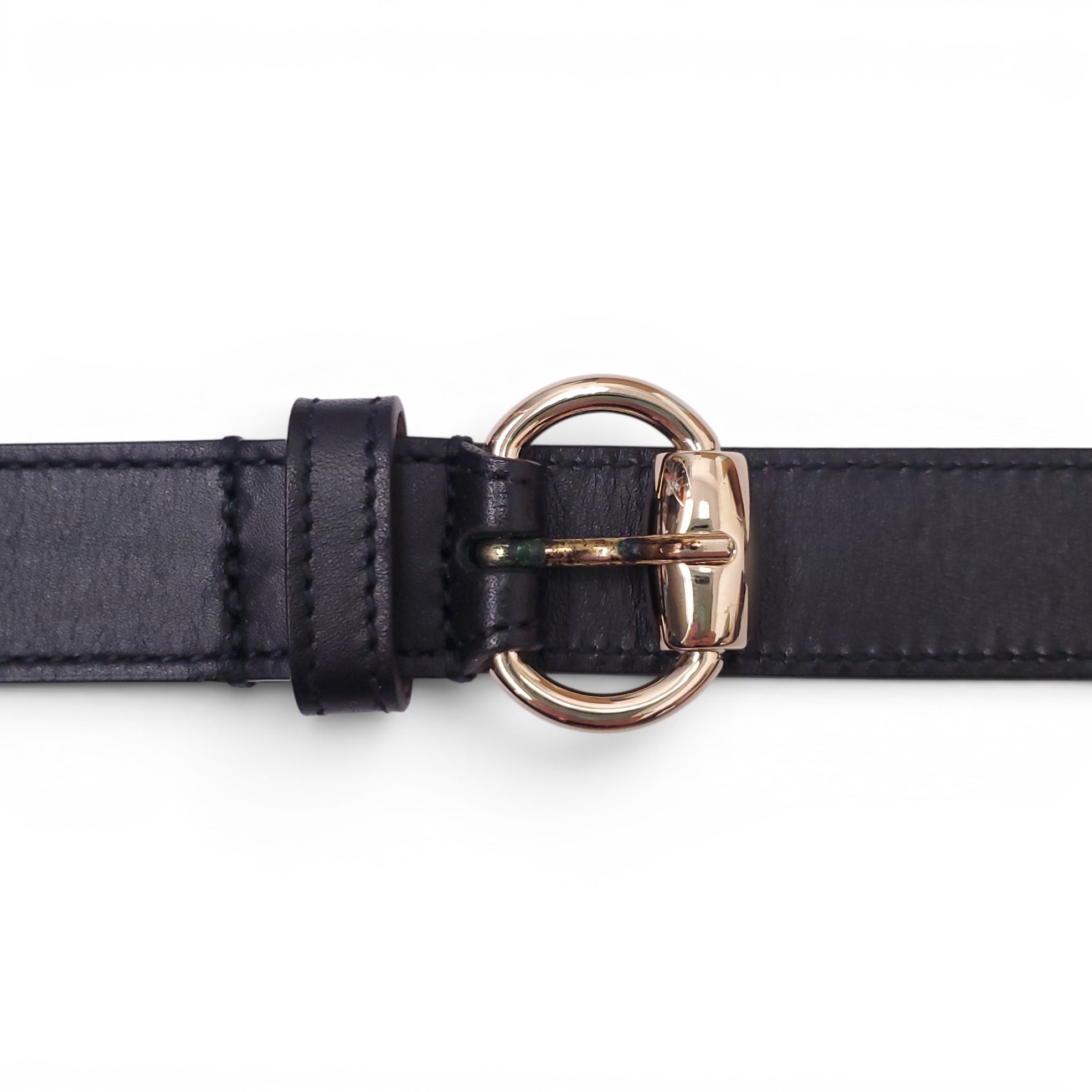 GUCCI BLACK BELT WITH GOLD HORSEBIT BUCKLE - SIZE 85