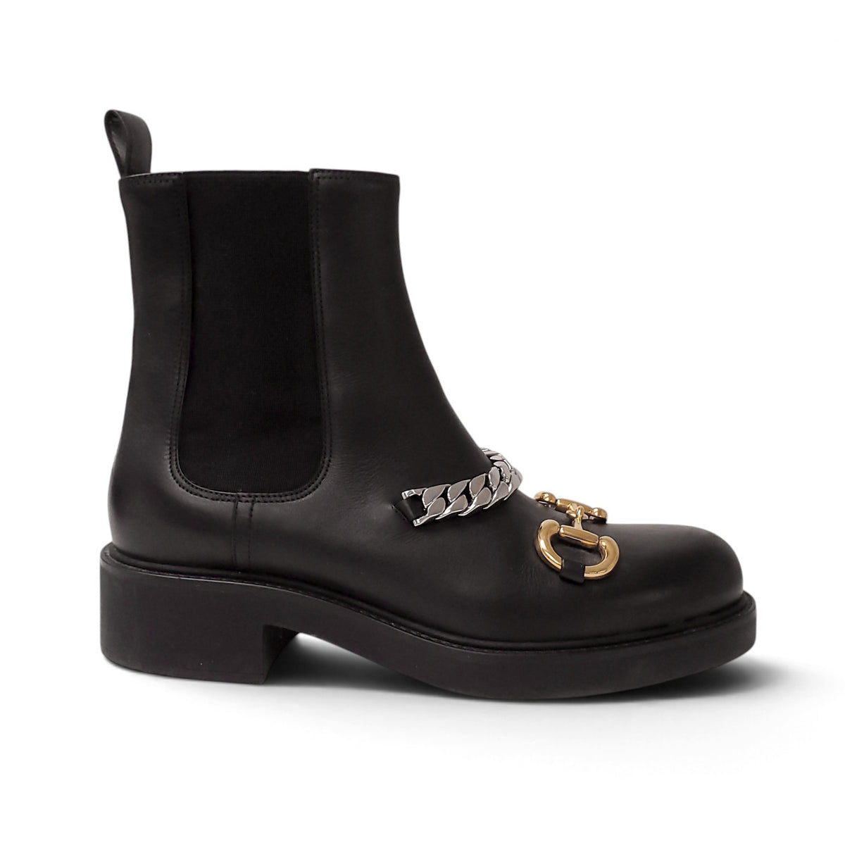 GUCCI BLACK BOOTS WITH HORSEBIT AND CHAIN DETAIL - SIZE 39.5