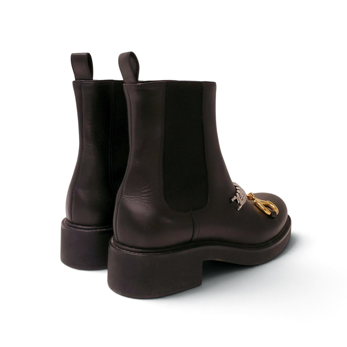 GUCCI BLACK BOOTS WITH HORSEBIT AND CHAIN DETAIL - SIZE 39.5