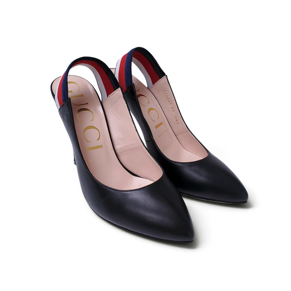 GUCCI BLACK CLASSIC ELASTIC SLINGBACK HEELS - SIZE 39