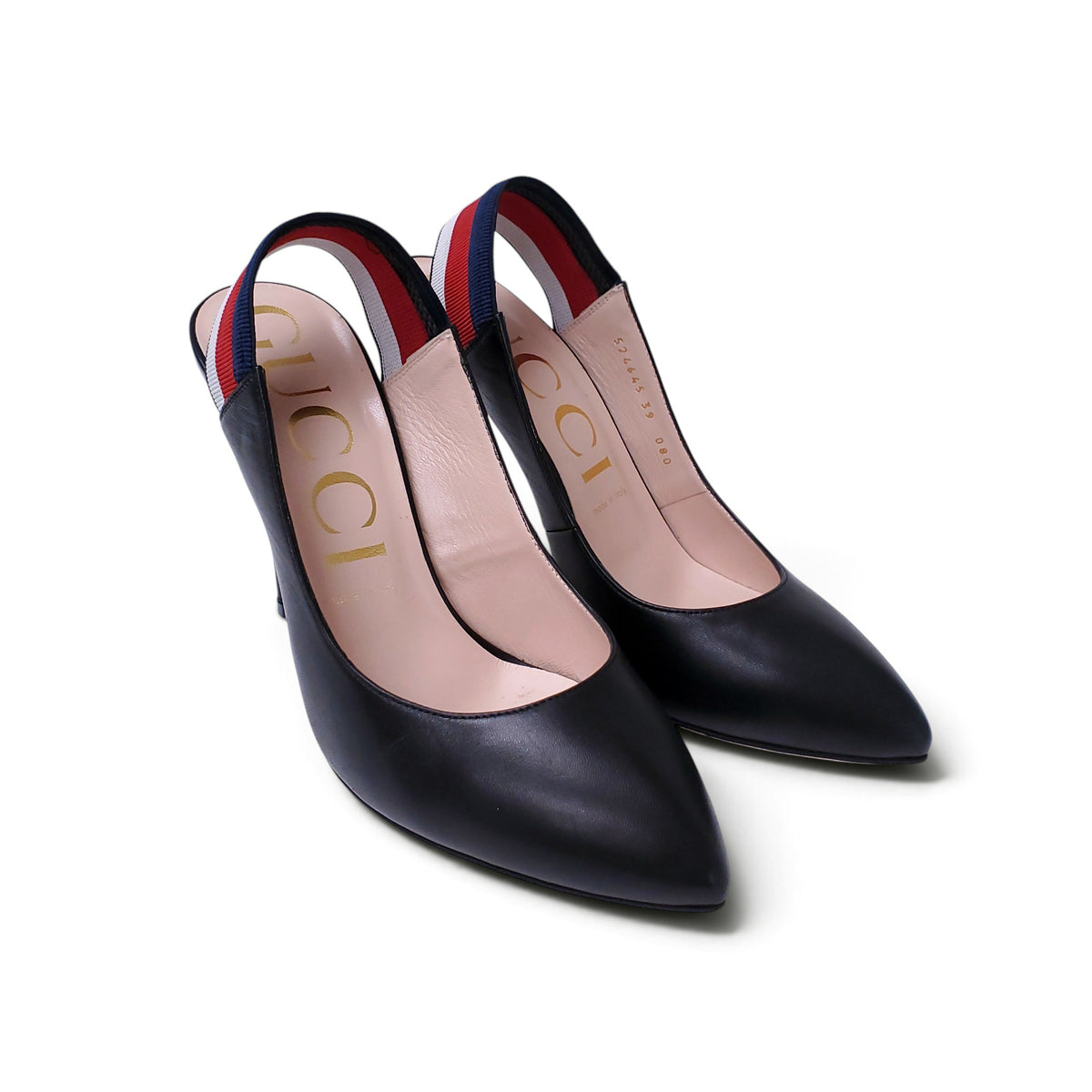 GUCCI BLACK CLASSIC ELASTIC SLINGBACK HEELS - SIZE 39