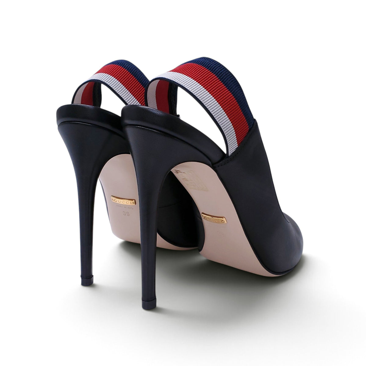 GUCCI BLACK CLASSIC ELASTIC SLINGBACK HEELS - SIZE 39