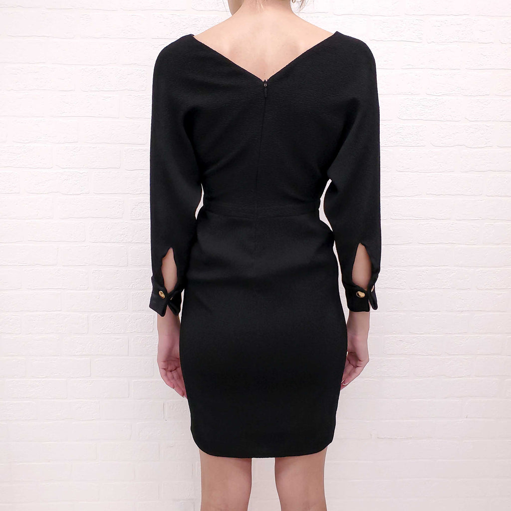 GUCCI BLACK CREPE DRESS WITH GOLD LOGO BUTTONS - SIZE 38
