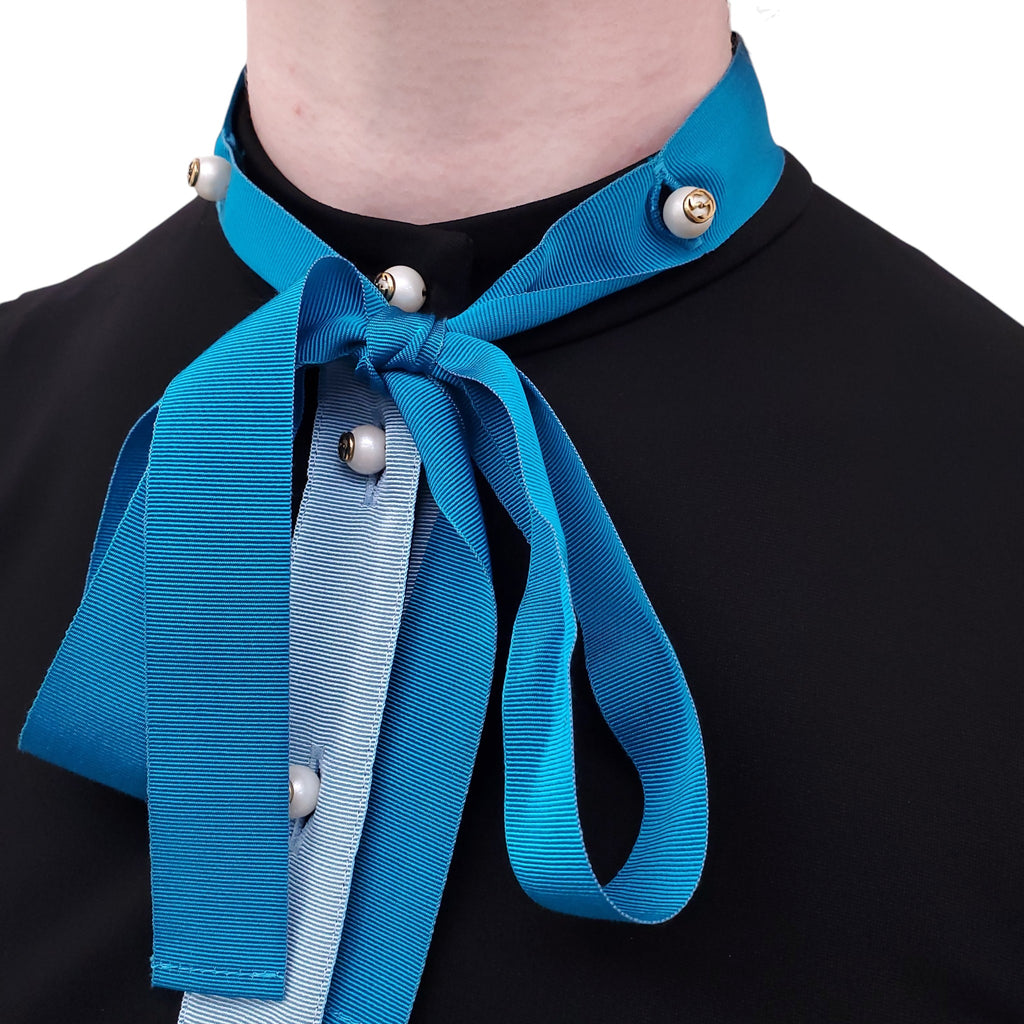 GUCCI BLACK DRESS WITH BLUE RIBBON AND PEARL LOGO BUTTONS - SIZE S