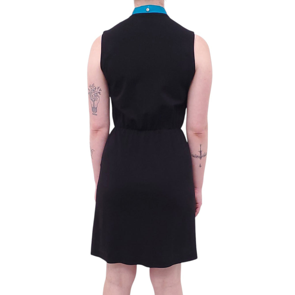 GUCCI BLACK DRESS WITH BLUE RIBBON AND PEARL LOGO BUTTONS - SIZE S