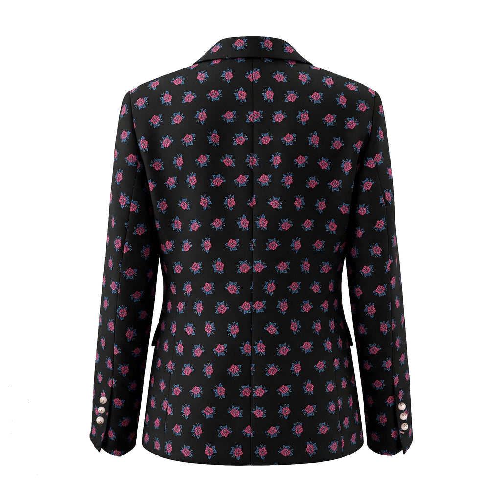 GUCCI BLACK FLORAL BLAZER WITH PEARL LOGO BUTTONS - SIZE 42