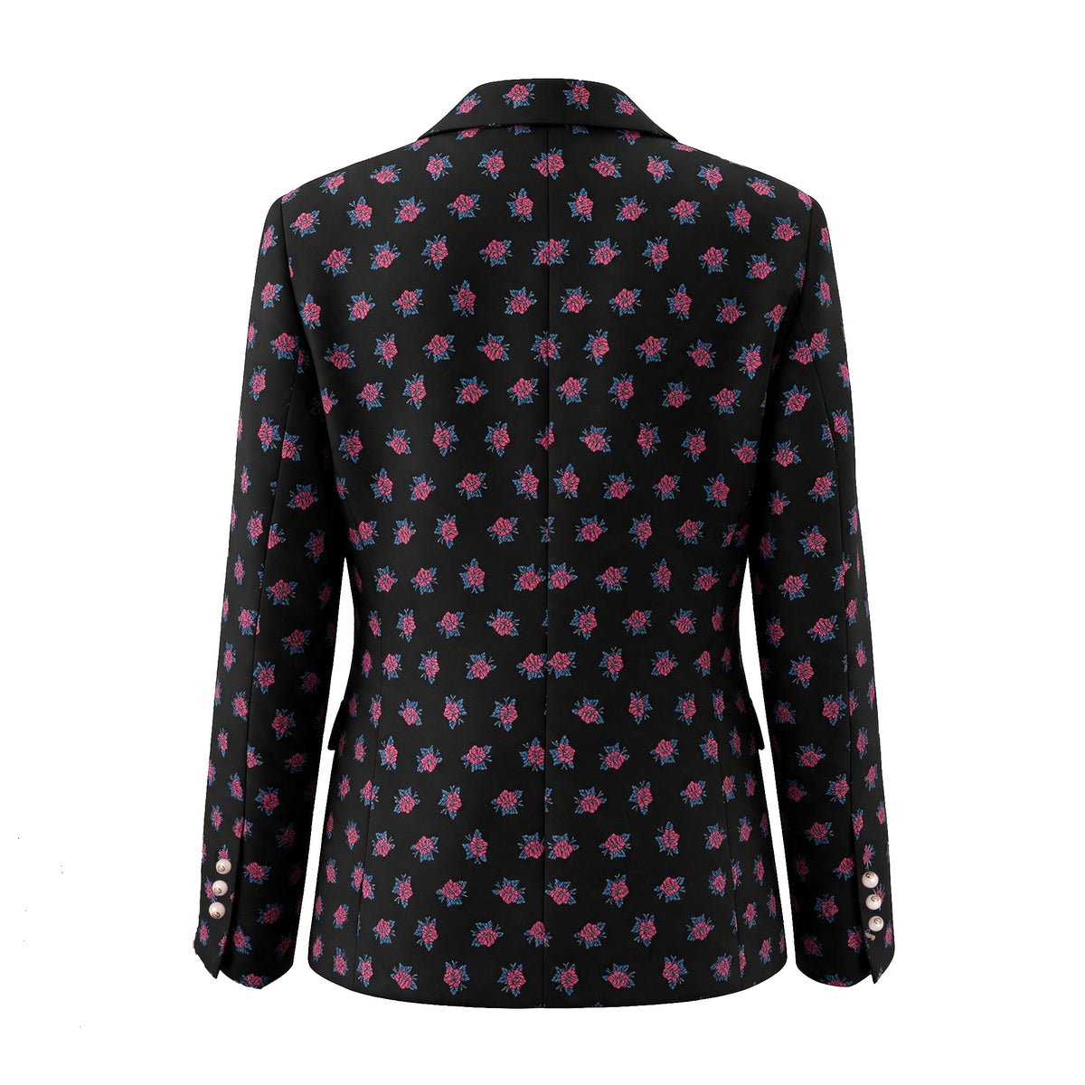 GUCCI BLACK FLORAL BLAZER WITH PEARL LOGO BUTTONS - SIZE 42