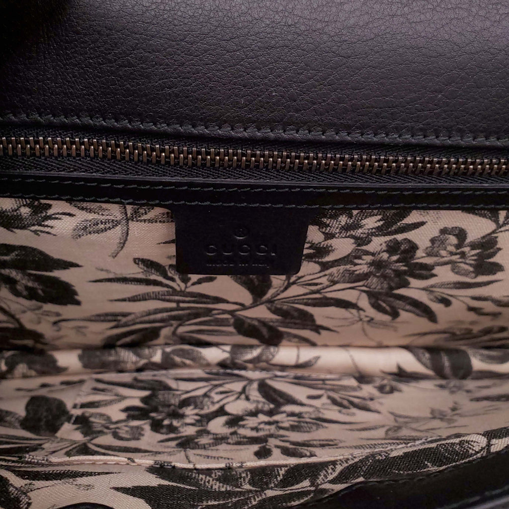 GUCCI BLACK LEATHER ANIMALIER FLAP CLUTCH BAG