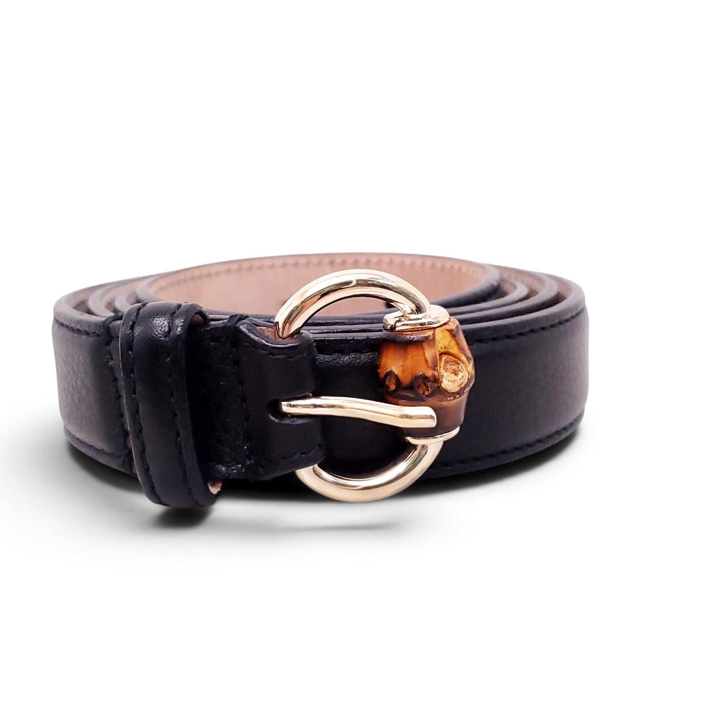 GUCCI BLACK LEATHER BELT WITH BAMBOO DETAIL - SIZE 90