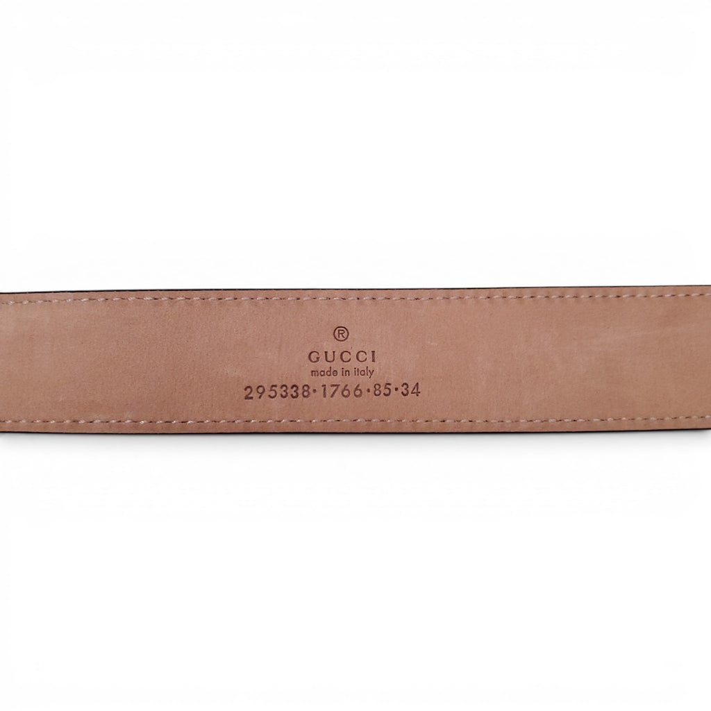 GUCCI BLACK LEATHER BELT WITH LARGE GOLD BUCKLE - SIZE 90