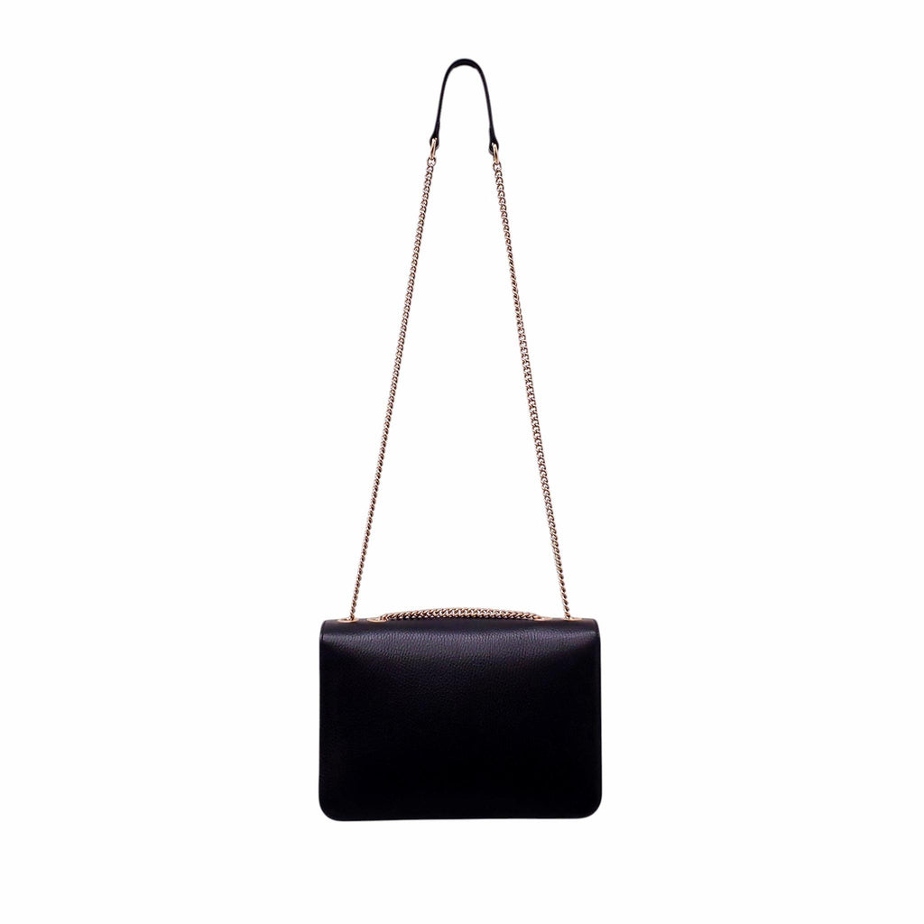 GUCCI BLACK LEATHER CHAIN LINK INTERLOCKING GG BAG