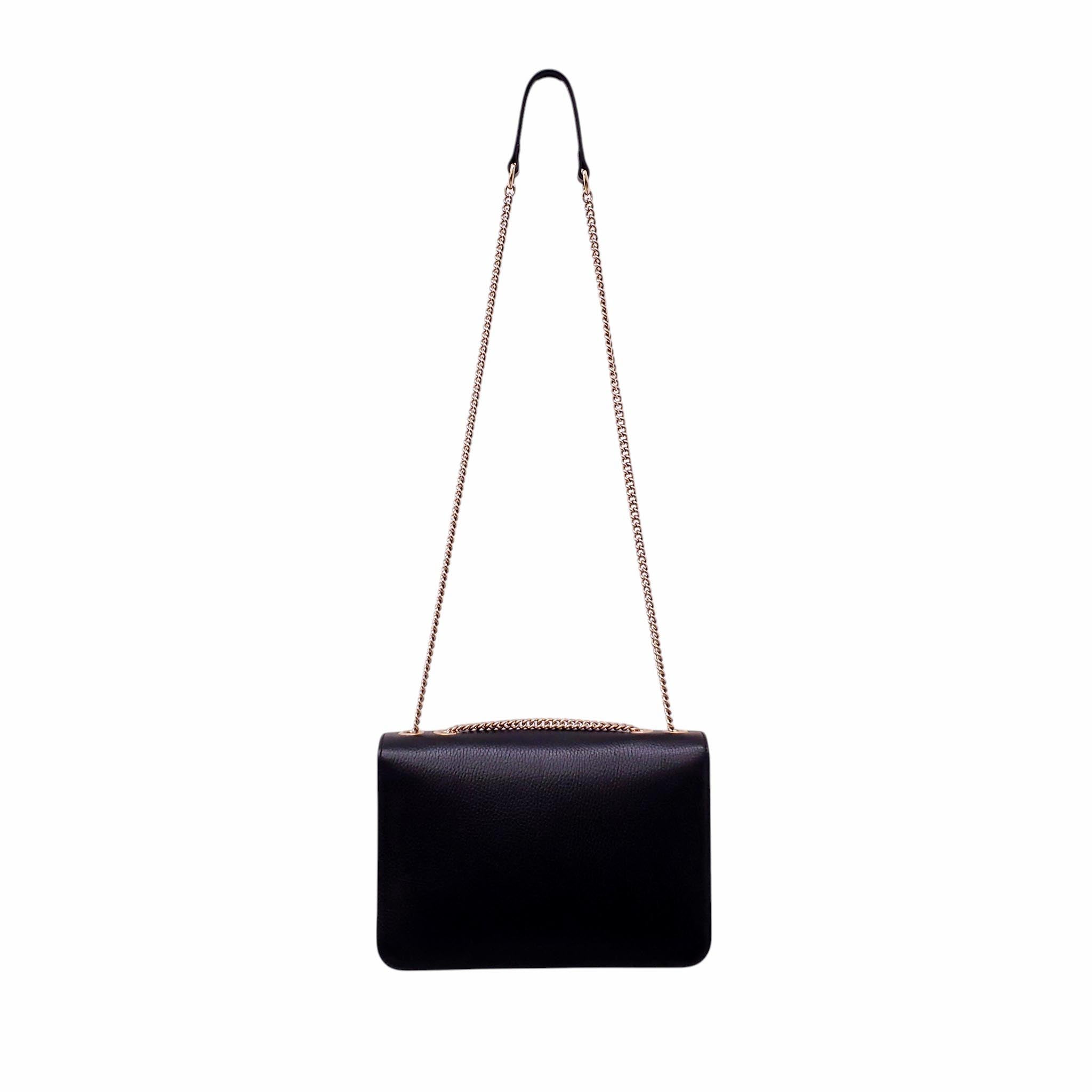 GUCCI BLACK LEATHER CHAIN LINK INTERLOCKING GG BAG