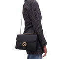 GUCCI BLACK LEATHER CHAIN LINK INTERLOCKING GG BAG
