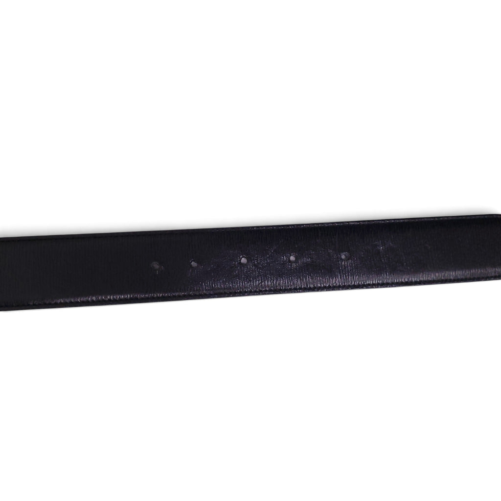 GUCCI BLACK LEATHER GOLD DRAGON EMBLUM BELT - SIZE 75