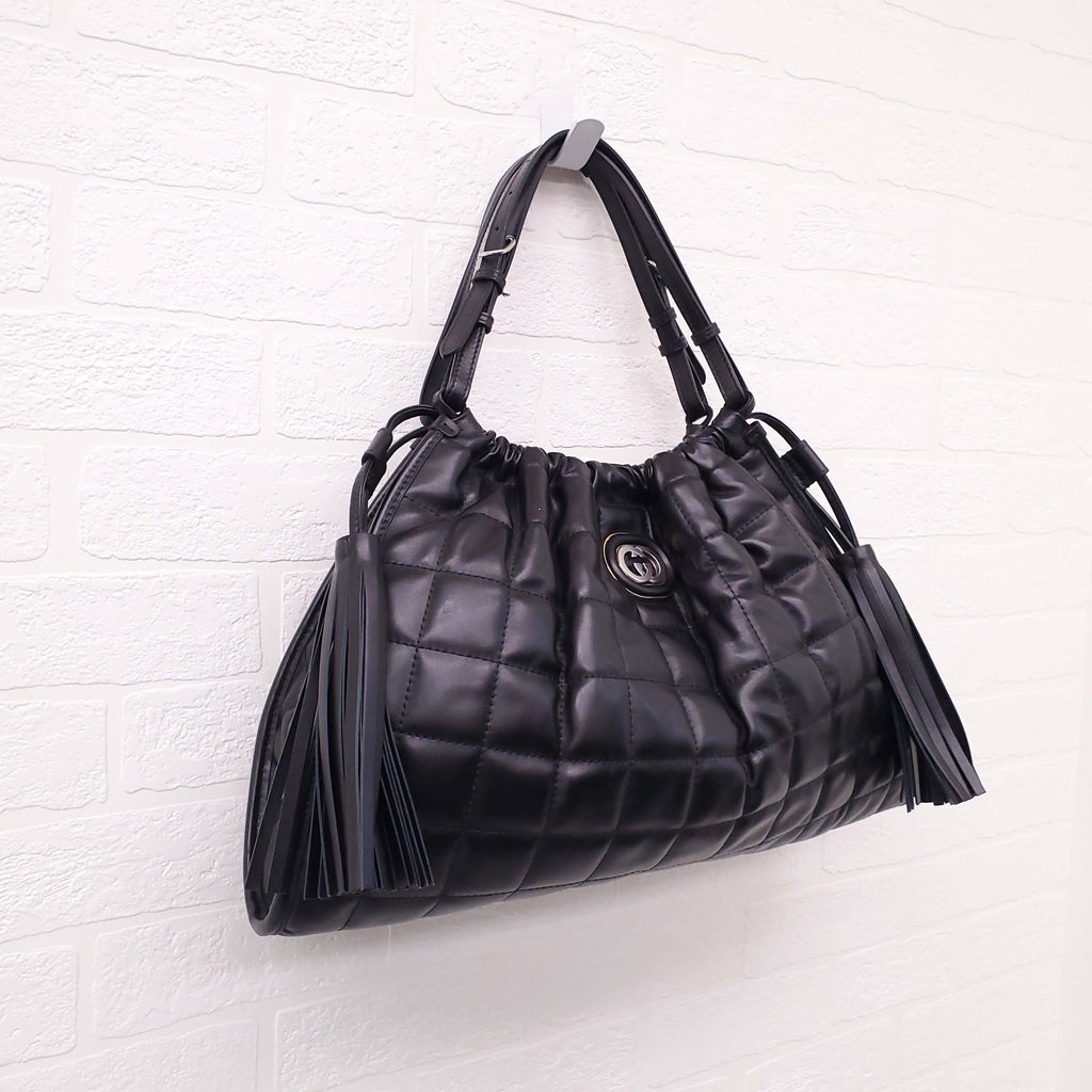 GUCCI BLACK LEATHER MEDIUM 'DECO' TOTE