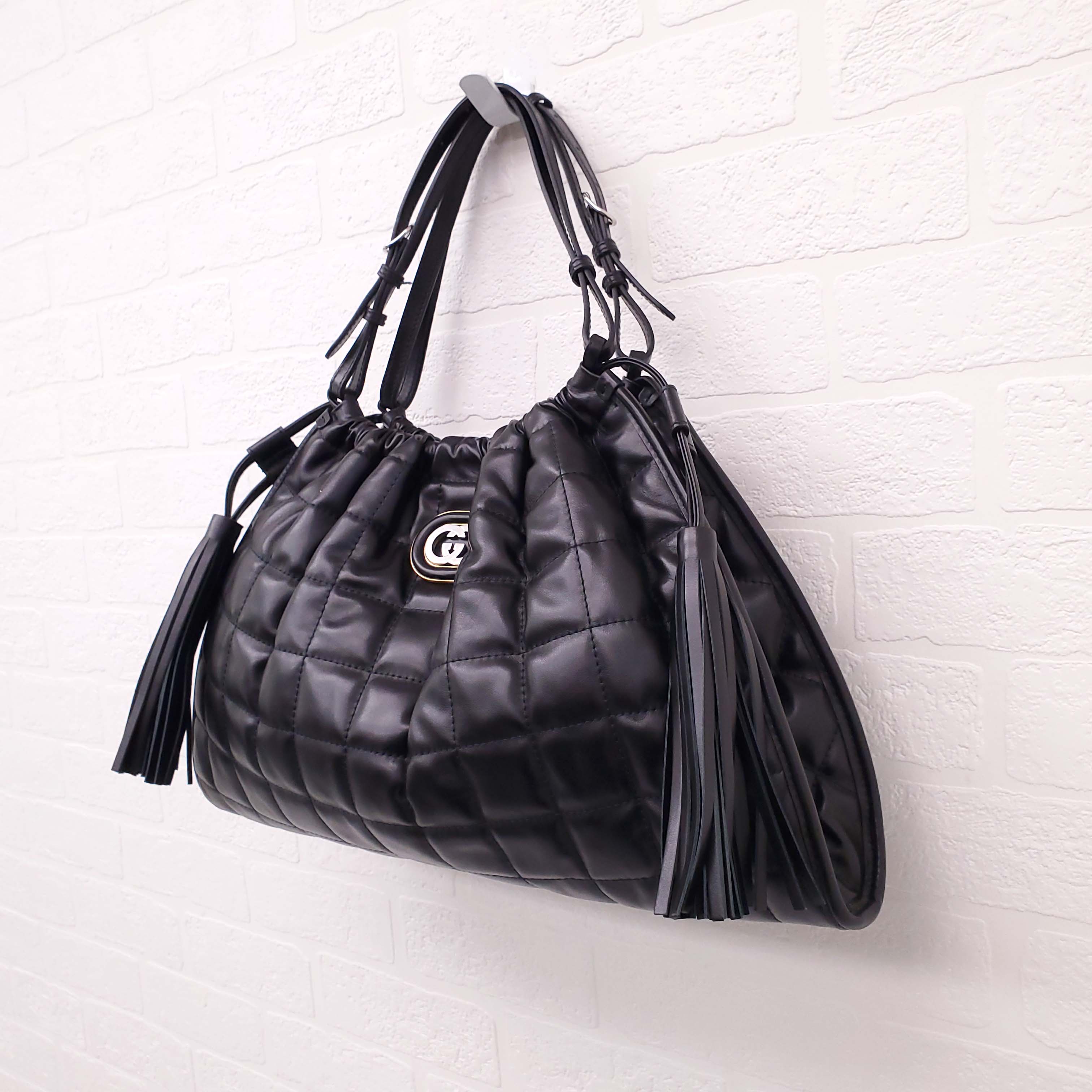 GUCCI BLACK LEATHER MEDIUM 'DECO' TOTE