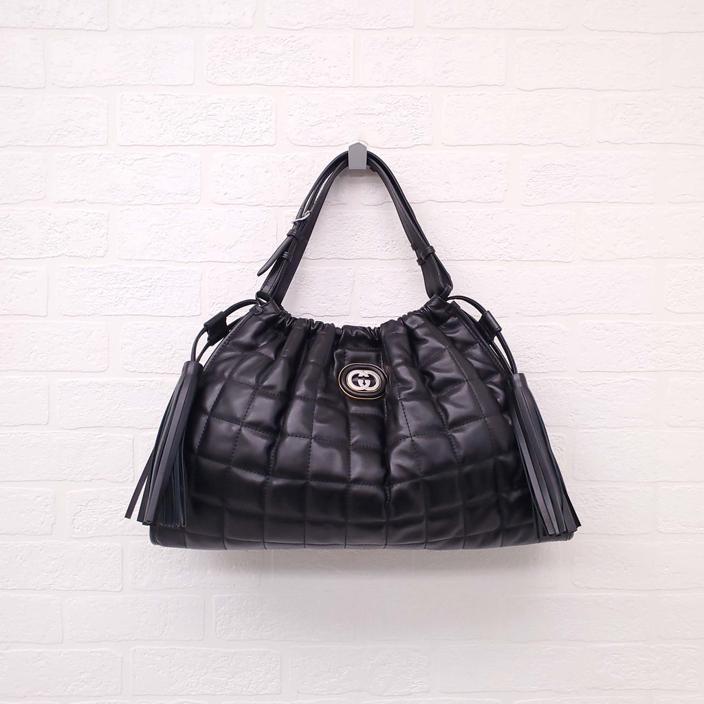 GUCCI BLACK LEATHER MEDIUM 'DECO' TOTE
