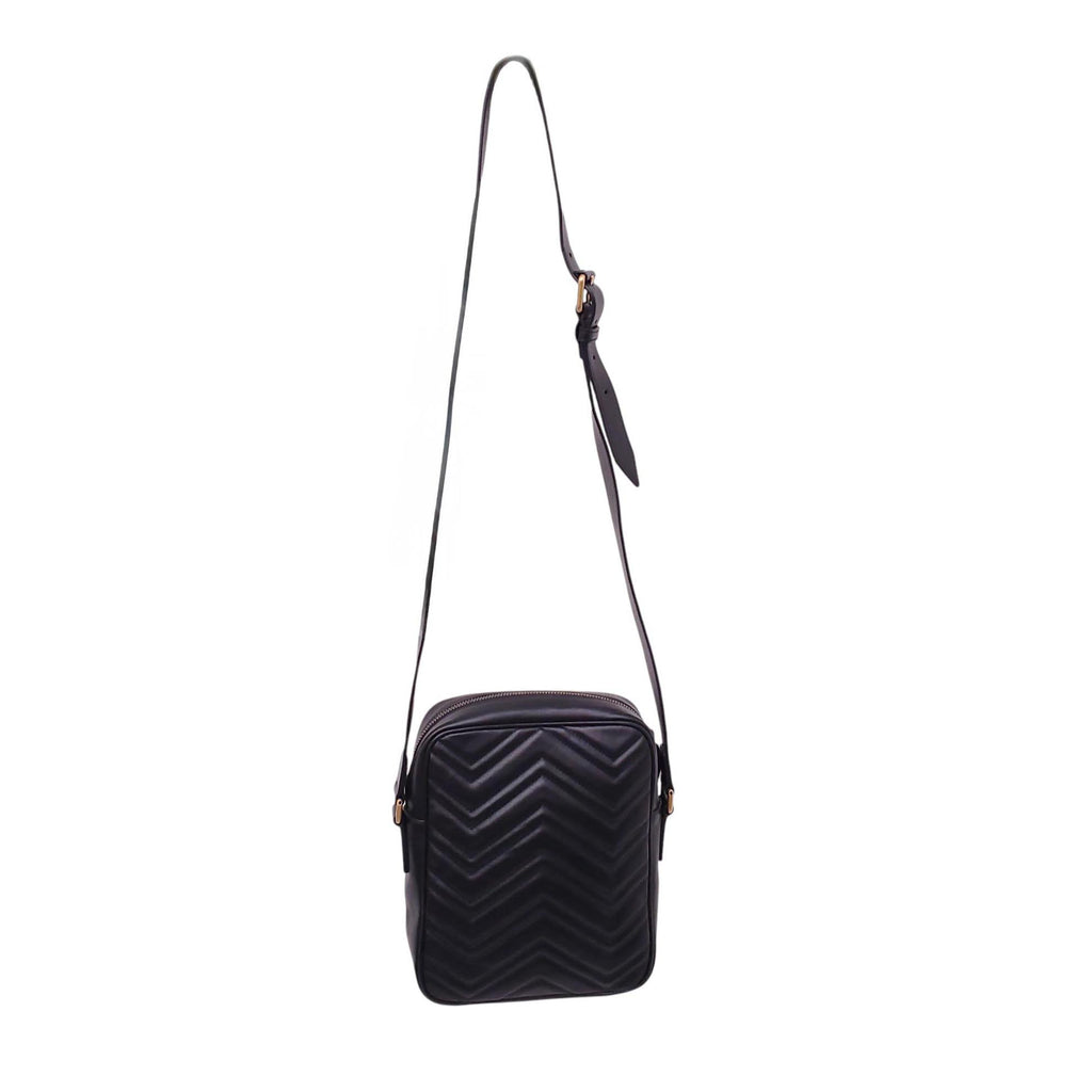 GUCCI BLACK MARMONT CHEVRON MESSENGER BAG