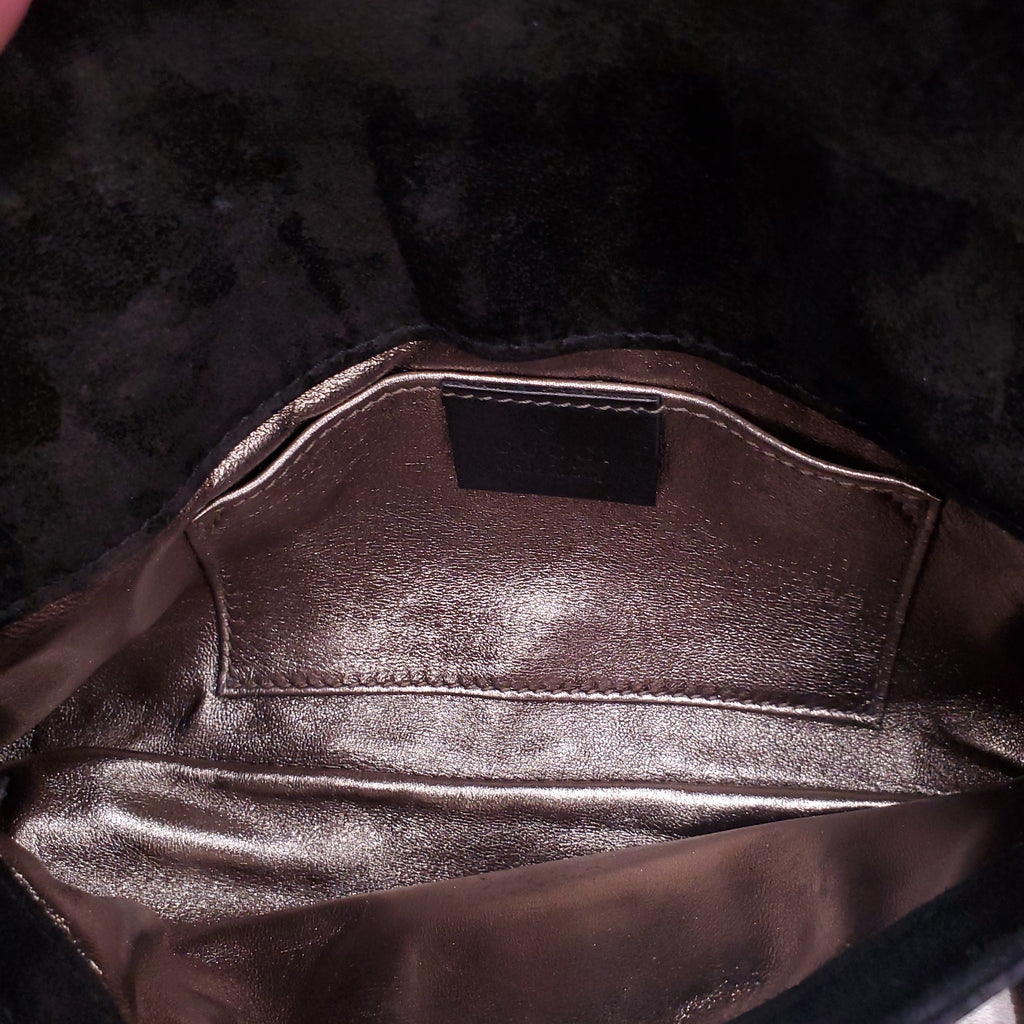 GUCCI BLACK PATENT LEATHER BAMBOO CLUTCH
