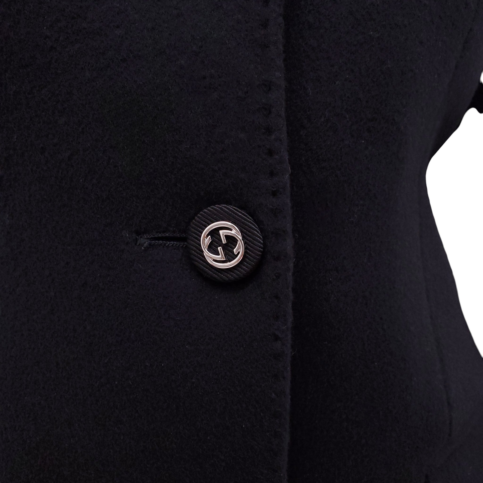 GUCCI BLACK PEACOAT WITH GG LOGO BUTTONS - SIZE 36