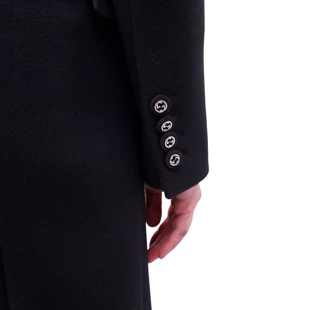 GUCCI BLACK PEACOAT WITH GG LOGO BUTTONS - SIZE 36