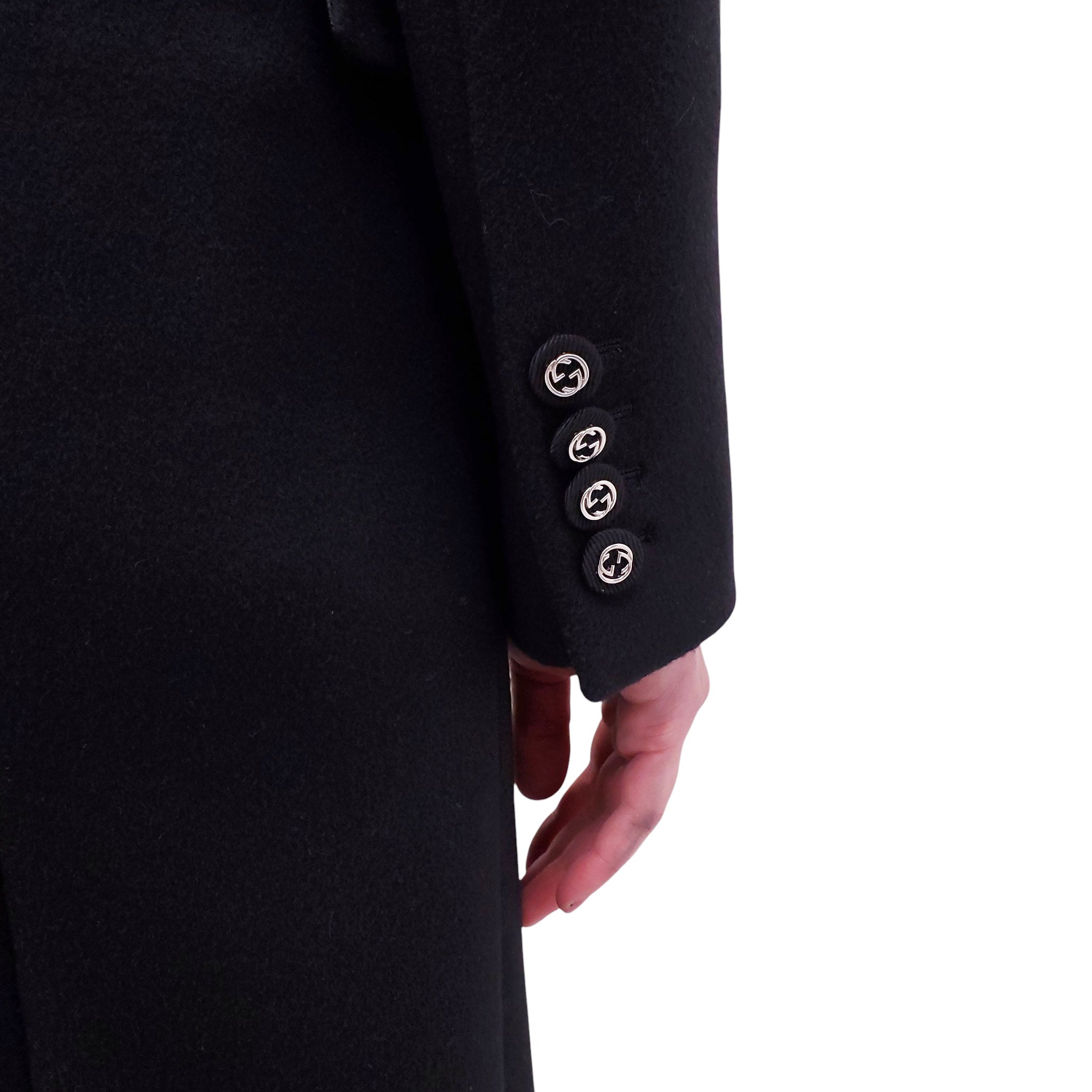 GUCCI BLACK PEACOAT WITH GG LOGO BUTTONS - SIZE 36