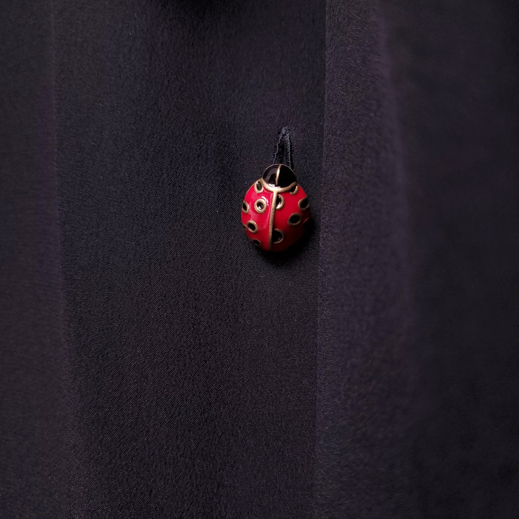 GUCCI BLACK SILK TIE BLOUSE WITH LADY BUG BUTTONS - SIZE 44