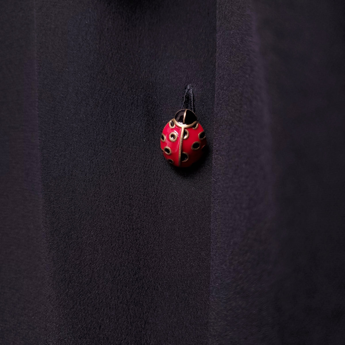 GUCCI BLACK SILK TIE BLOUSE WITH LADY BUG BUTTONS - SIZE 44