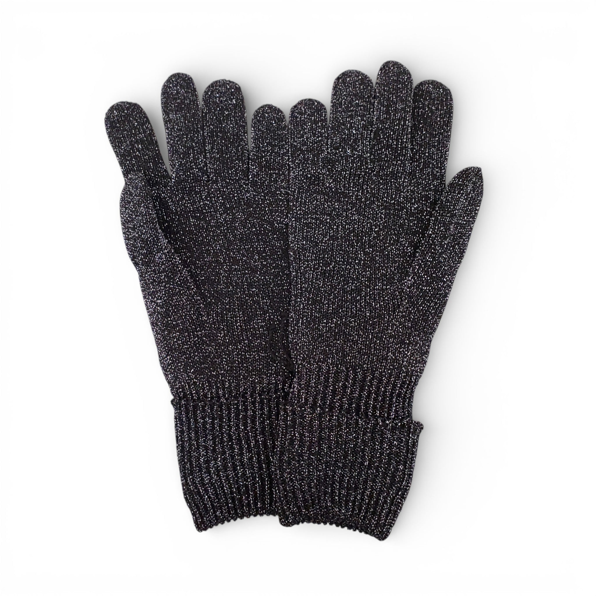 GUCCI BLACK SPARKLE LOGO HEADBAND AND GLOVES - SIZE M (HEADBAND), SIZE L (GLOVES)