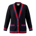 GUCCI BLACK TWEED OVERSIZED SWEATER JACKET WITH WEB DETAIL AND LOGO BUTTONS - SIZE 36