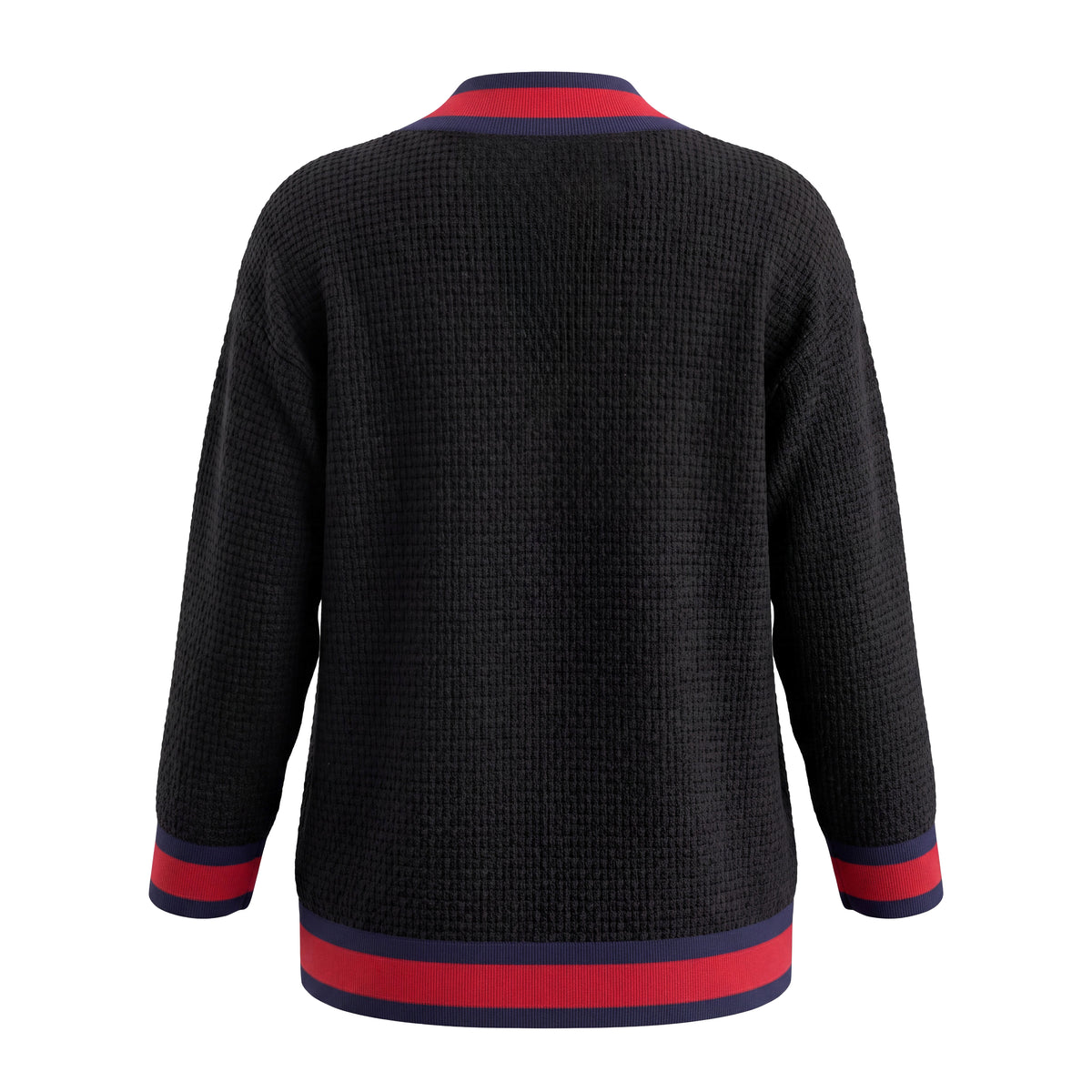 GUCCI BLACK TWEED OVERSIZED SWEATER JACKET WITH WEB DETAIL AND LOGO BUTTONS - SIZE 36