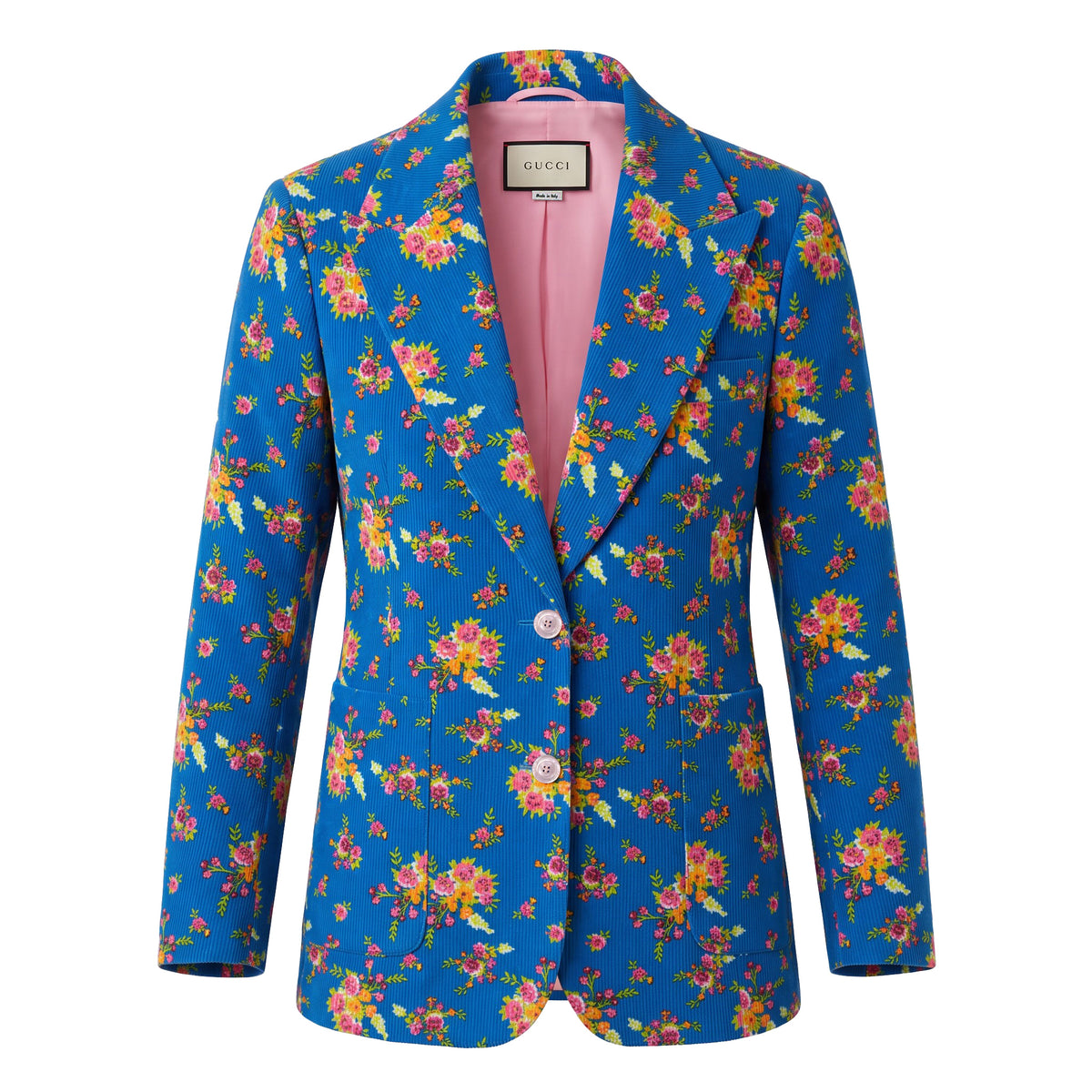 GUCCI BLUE FLORAL CORDUROY BLAZER - SIZE 44