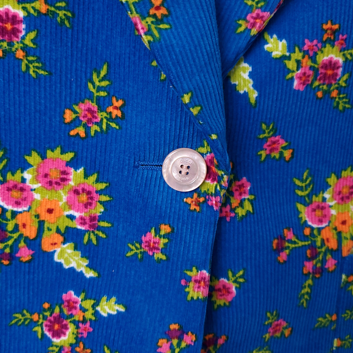 GUCCI BLUE FLORAL CORDUROY BLAZER - SIZE 44
