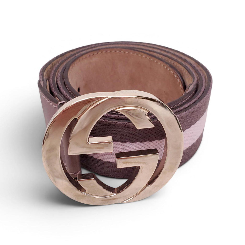 GUCCI BROWN AND PINK LOGO BELT - SIZE 90