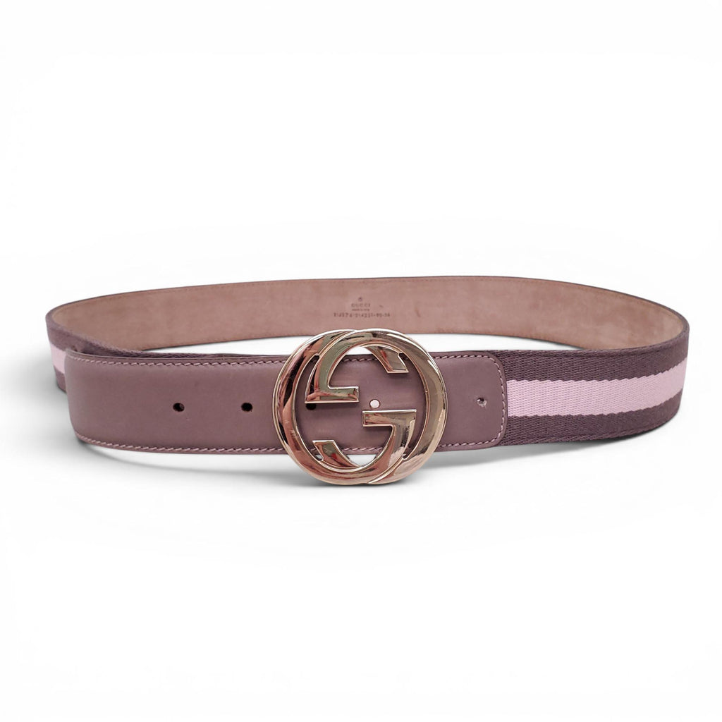 GUCCI BROWN AND PINK LOGO BELT - SIZE 90