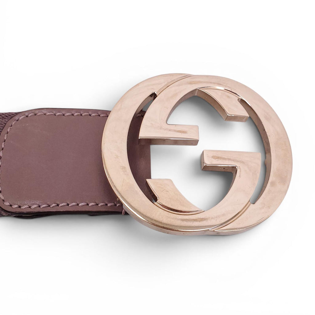 GUCCI BROWN AND PINK LOGO BELT - SIZE 90