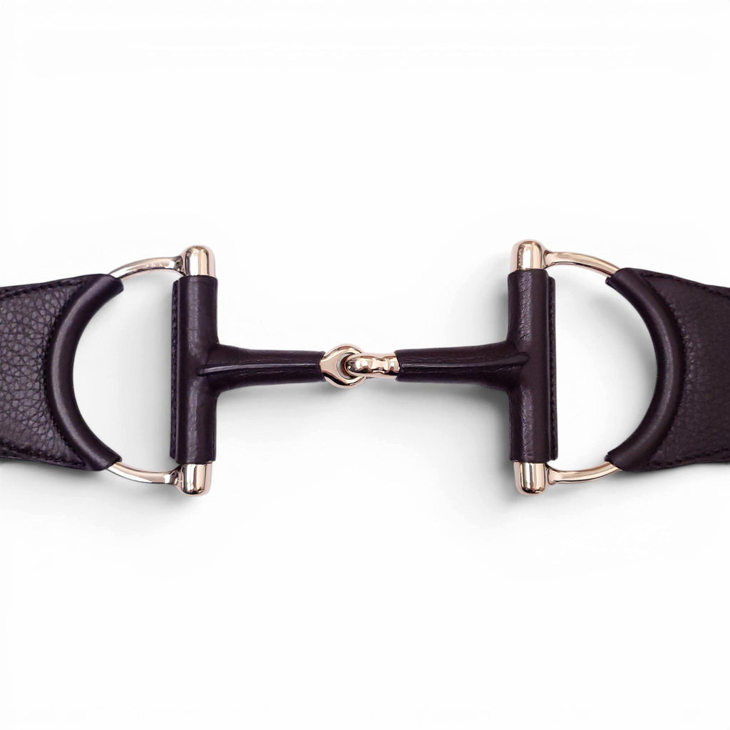 GUCCI BROWN LEATHER BELT WITH LARGE HORSEBIT EMBLEM - SIZE 85