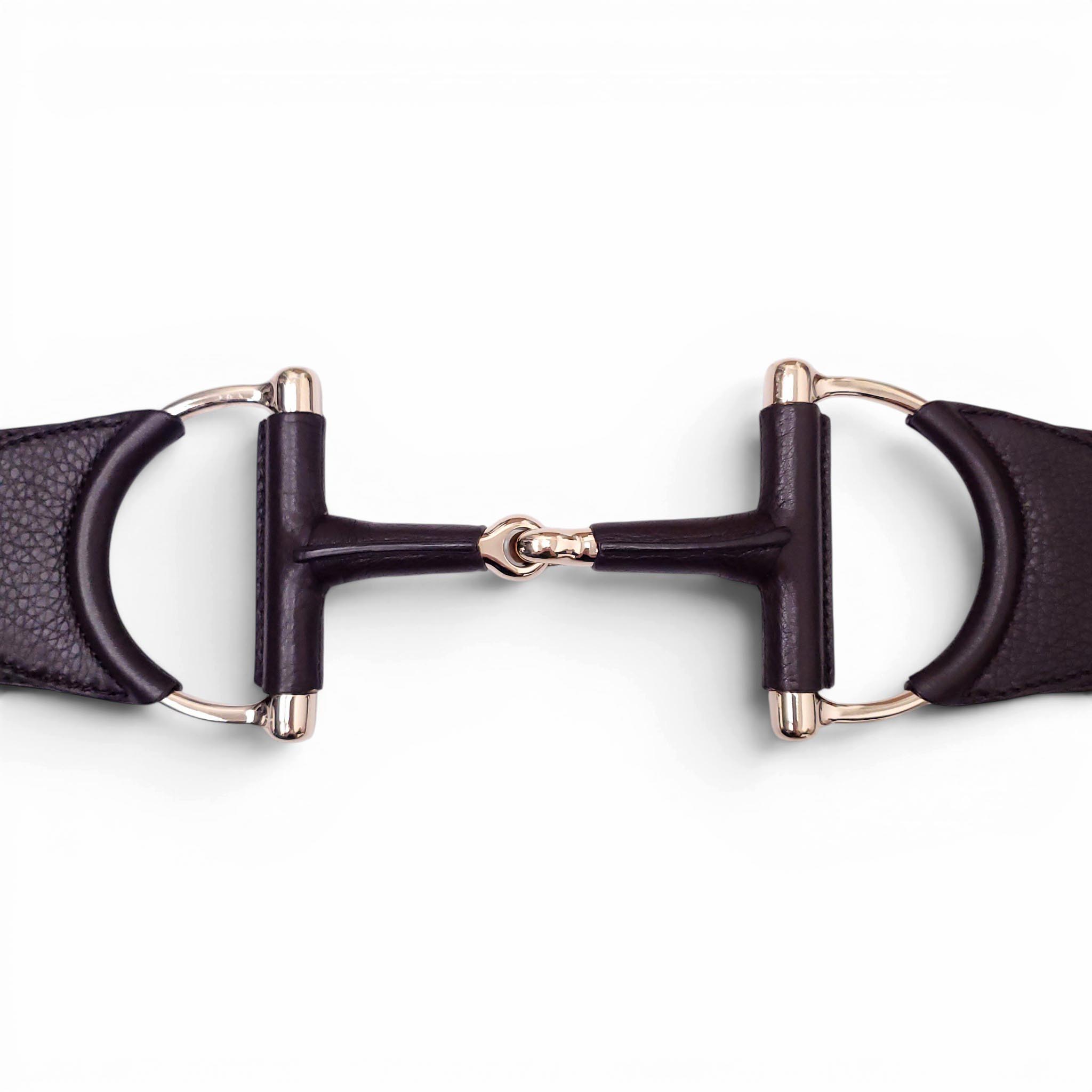 GUCCI BROWN LEATHER BELT WITH LARGE HORSEBIT EMBLEM - SIZE 85