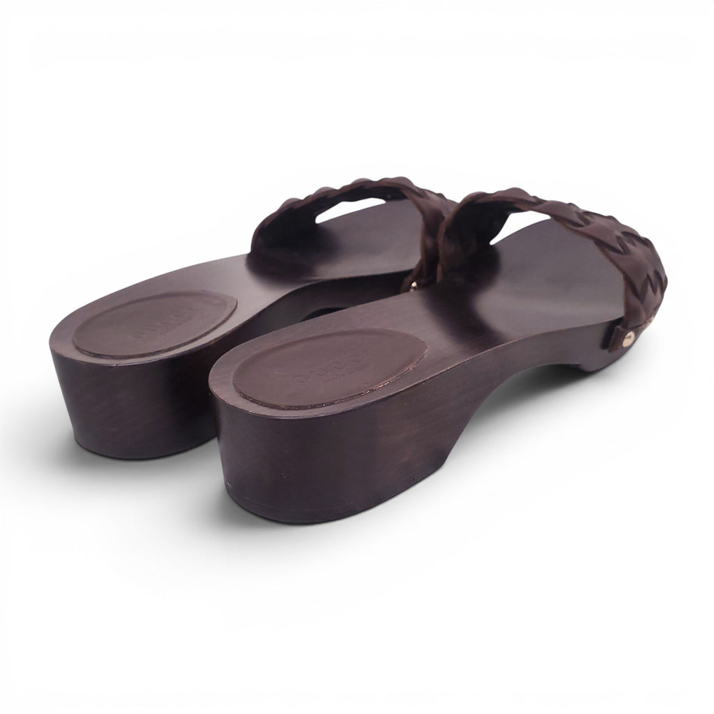 GUCCI BROWN WOOD WOVEN FLATS - SIZE 6.5