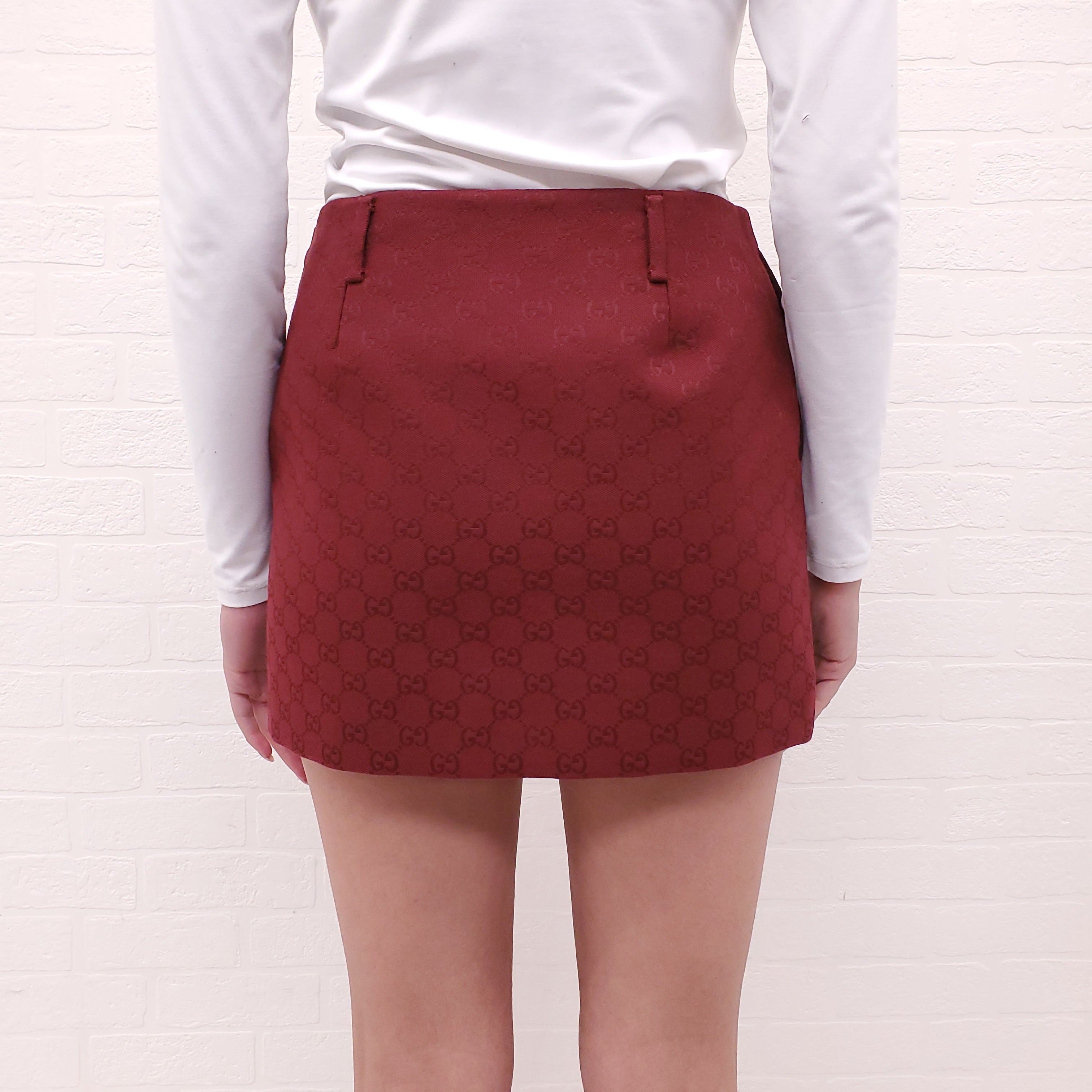 GUCCI BURGUNDY ORIGINAL GG CANVAS MINI SKIRT - SIZE 38