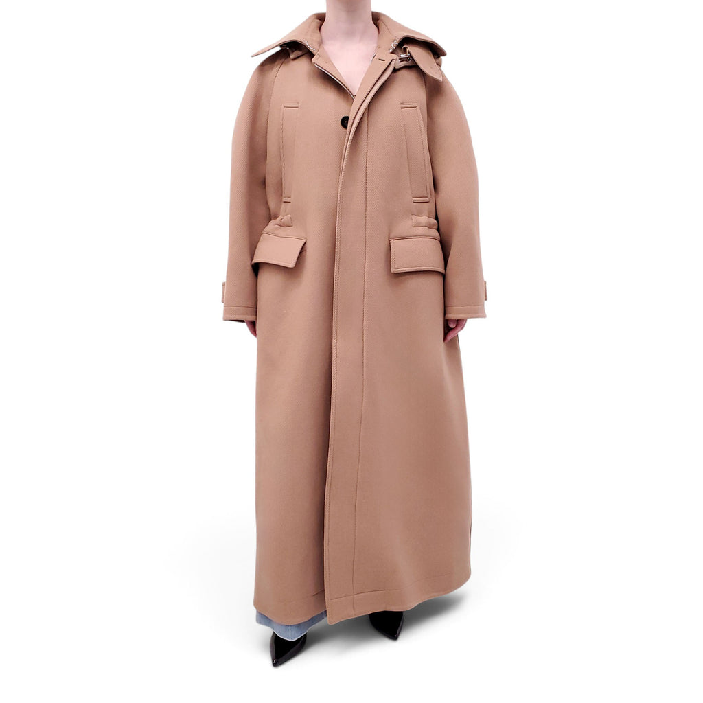 GUCCI CAMEL WOOL CASHMERE DETACHABLE HOOD OVERCOAT - SIZE 40