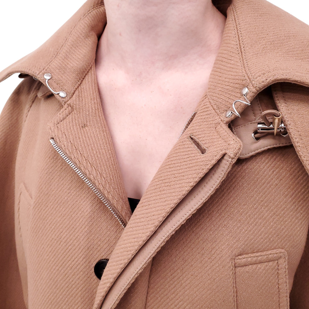GUCCI CAMEL WOOL CASHMERE DETACHABLE HOOD OVERCOAT - SIZE 40