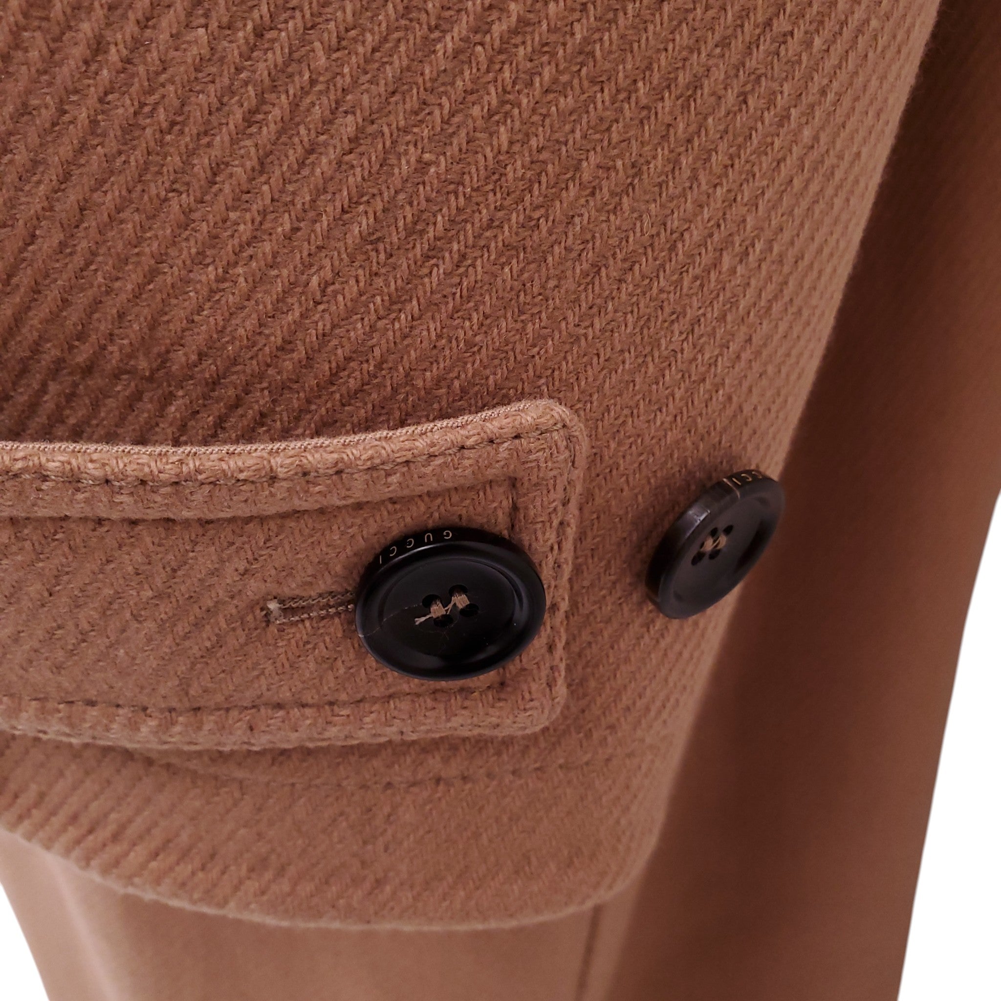 GUCCI CAMEL WOOL CASHMERE DETACHABLE HOOD OVERCOAT - SIZE 40