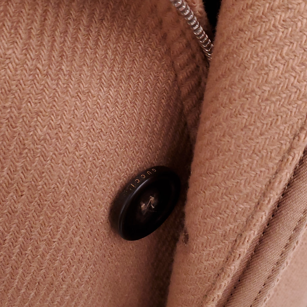 GUCCI CAMEL WOOL CASHMERE DETACHABLE HOOD OVERCOAT - SIZE 40
