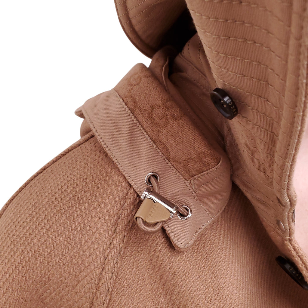 GUCCI CAMEL WOOL CASHMERE DETACHABLE HOOD OVERCOAT - SIZE 40