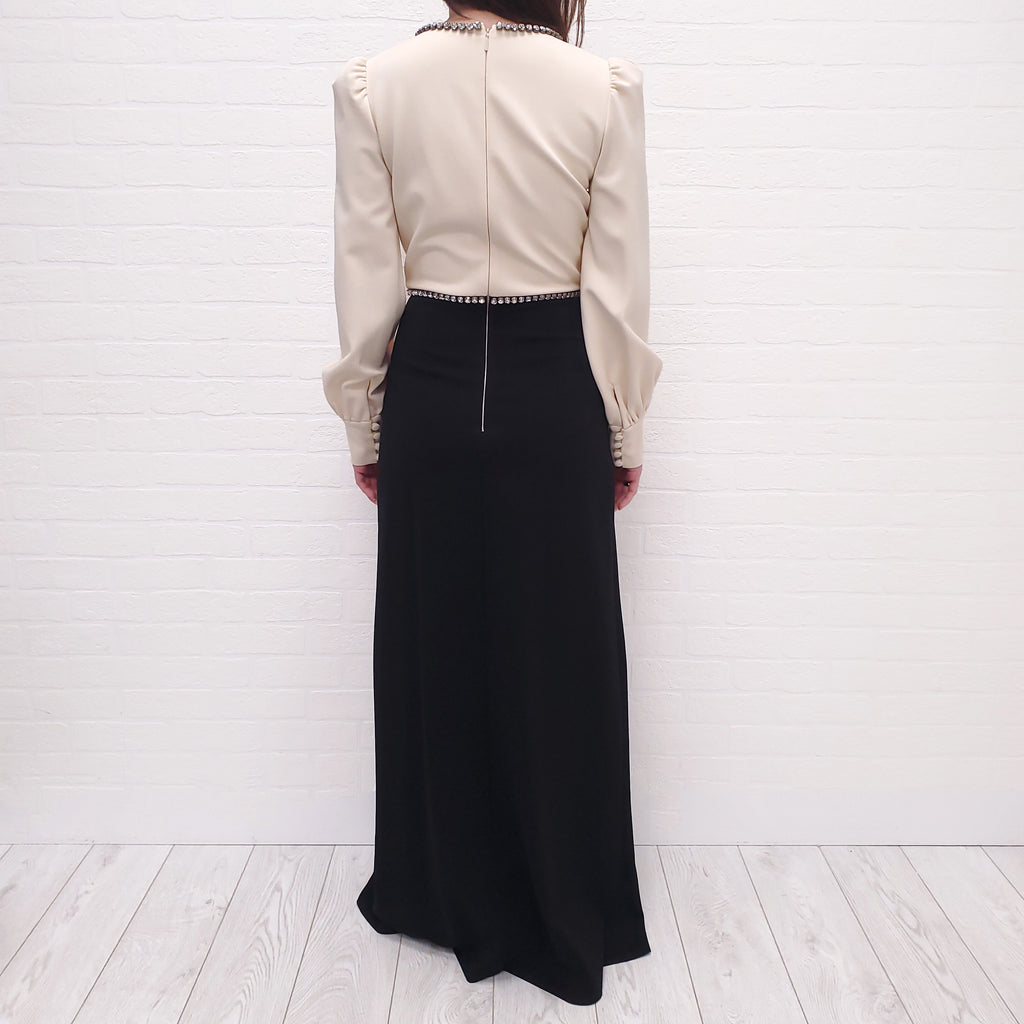 GUCCI CREAM AND BLACK TROMPE L’OEIL BOW GOWN - SIZE S