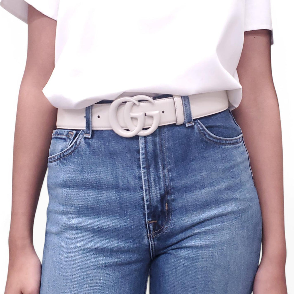 GUCCI CREAM MARMONT LOGO BELT - SIZE 80