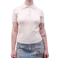 GUCCI CREAM SHORT SLEEVE POLO SWEATER WITH GG LOGO - SIZE S