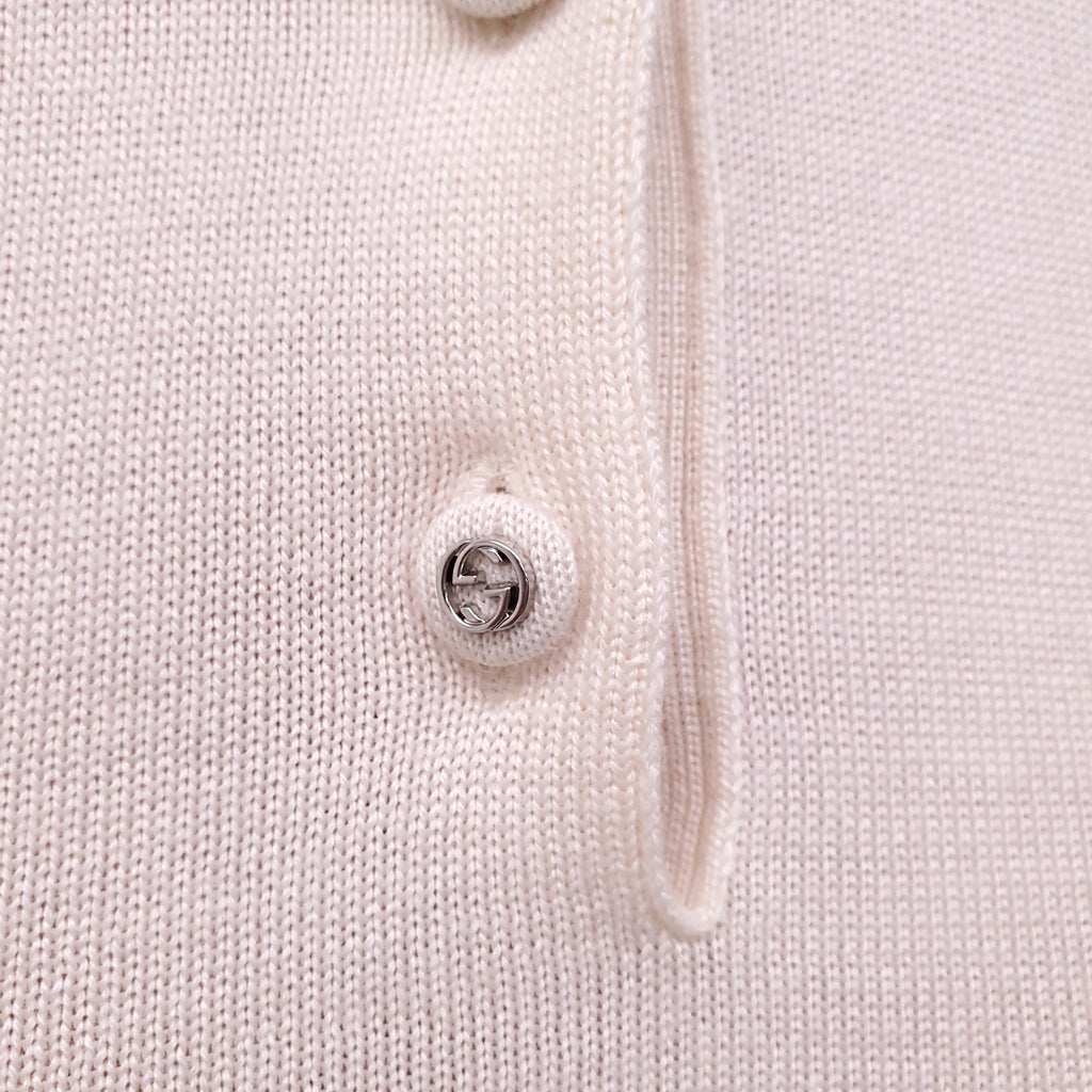 GUCCI CREAM SHORT SLEEVE POLO SWEATER WITH GG LOGO - SIZE S