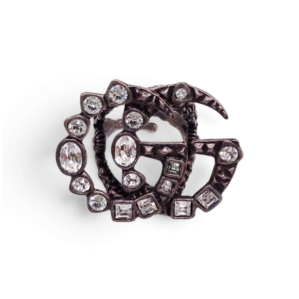 GUCCI CRYSTAL LOGO RING - SIZE S